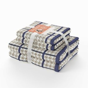 Beautiful by Drew Barrymore 4-Piece Plaid Towel Set, Soft 100% Cotton, Smokey Blue.