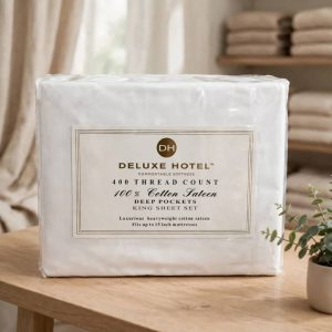 Deluxe Hotel 100% Cotton 400 Thread Count Dobby Stripe Sheet Set ( King, White ).