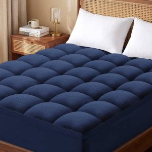 Vccoem Extra Thick Mattress Topper King, 2" Cooling Pillow Top & Deep Pocket 8-21", Plush Mattress Pad Cover for Breathable Comfort, Navy Bed Size:King