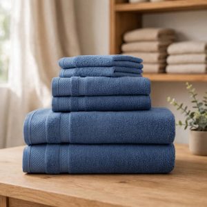 Hotel Style Luxury Bath Set, 100% U.S. Cotton, Washed Indigo, 6-Piece