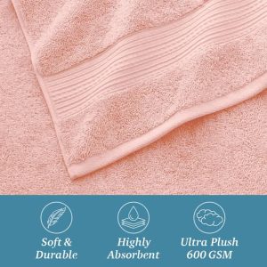 WelHome 100% Cotton 4 Piece Ultra SOFT TWIST Solid Bath Towels Set, Blush pink, 600 GSM, 30in x 54in, Highly Absorbent, Bathroom Towels For Everyday Use.