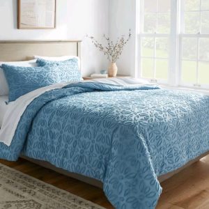 Threshold 7-Piece Comforter & Sheet Set Clipped Jacquard, Blue, Full