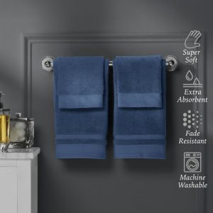 Hotel Style Luxury Hand & Washcloth Set, 100% U.S. Cotton, Washed Indigo, 4-Piece
