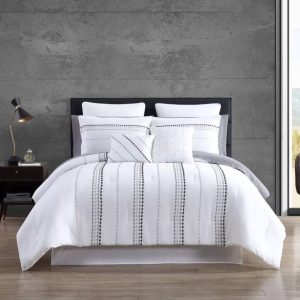 Hallmart Collectibles 12-Piece Comforter Set Embroidered Dots White/Gray King.