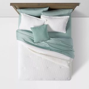 Threshold 8-Piece Comforter & Sheets Set Cotton Waffle Quilted, White, Full