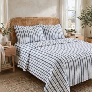 Madison Park Full Printed Cotton Sheet Set Blue Stripe. (Double).