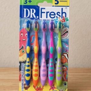 Fresh Brand Kids Non-Slip Handle Toothbrushes with Tongue Cleaner, Soft, 5 Count.