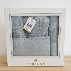 Karacan Home Collection Cotton Bathrobe with towels Set, Grey